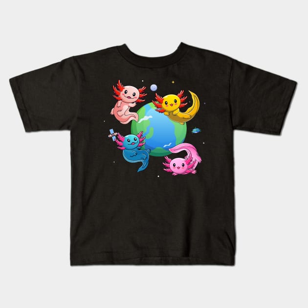 Axolotls in space Kids T-Shirt by Messy Nessie